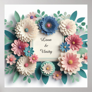 Blumenhochzeit 3D Papierblumen Blumenrahmen Poster