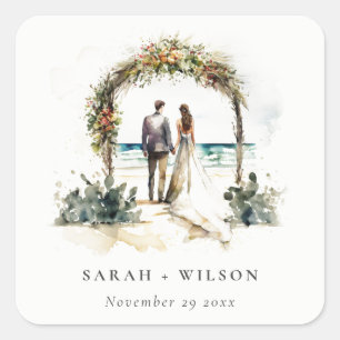 Blumenhochzeit Arch Coastal Seascape Hochzeit Quadratischer Aufkleber