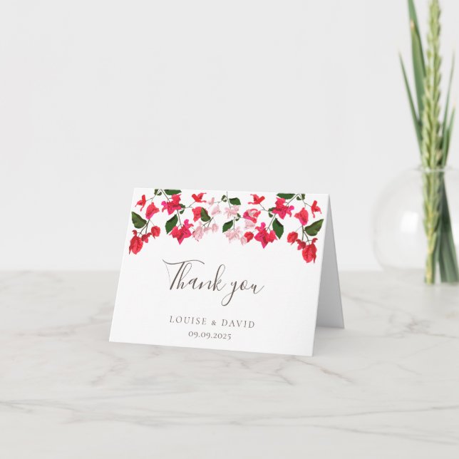 Blumenhochzeit Danke-Karte mit Bougainvillea Dankeskarte (Vorderseite)