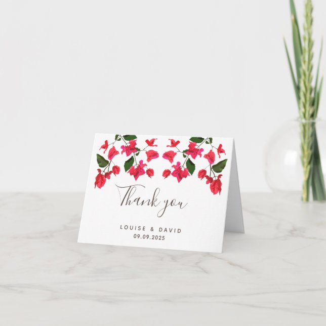 Blumenhochzeit Danke-Karte mit Bougainvillea Dankeskarte (Vorderseite)