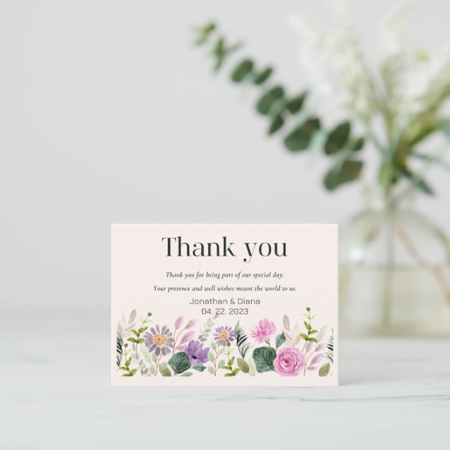 Blumenhochzeit Danke-Karte Mitteilungskarte (Stehend Vorderseite)