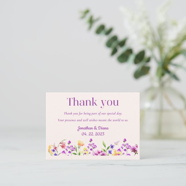 Blumenhochzeit Danke-Karte Mitteilungskarte (Stehend Vorderseite)