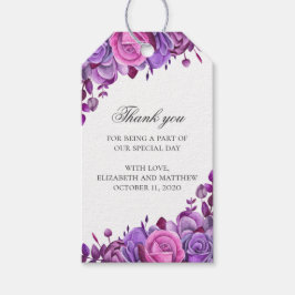 Blumenhochzeit danke. Rosa und violette Blumen Geschenkanhänger