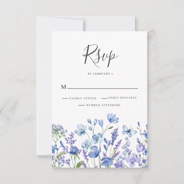 Blumenhochzeit der Blauen Wildblume RSVP Karte (Vorderseite)