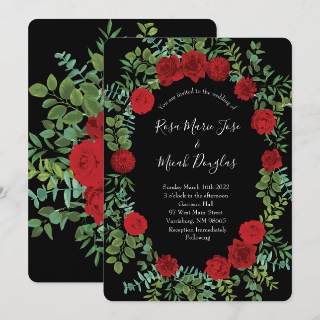 Blumenhochzeit der Rose Black and Red Peony Einladung (Vorne/Hinten)
