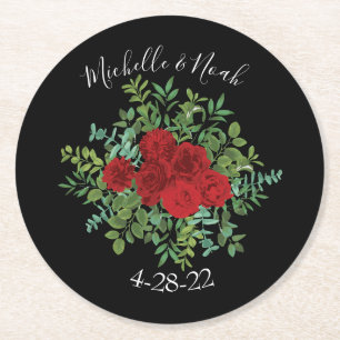 Blumenhochzeit der Rose Black and Red Peony Runder Pappuntersetzer