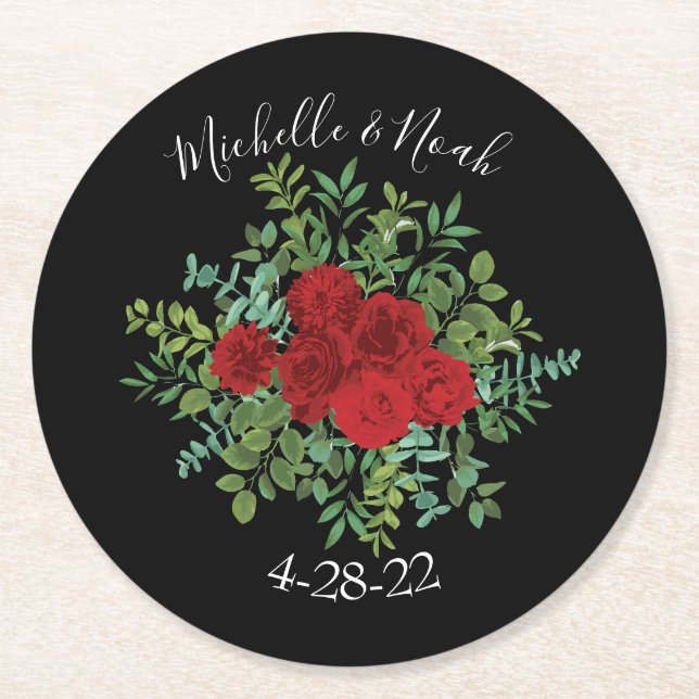 Blumenhochzeit der Rose Black and Red Peony Runder Pappuntersetzer (Vorderseite)