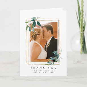 Blumenhochzeit im Grünen danke Fotokarte