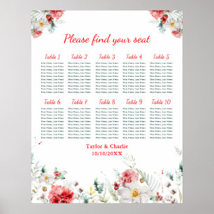 Blumenhochzeit im Winter 10 Tische Sitzordnung Poster
