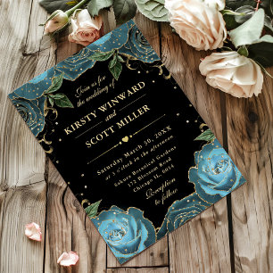 Blumenhochzeit in aquamarinen und goldenen Rose Einladung