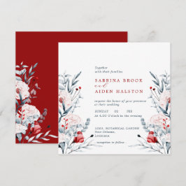 Blumenhochzeit in Rot und Blau der Blume Einladung
