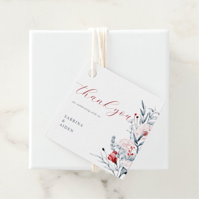 Blumenhochzeit in Rot und Blau der Blume Geschenkanhänger (Beispiel)