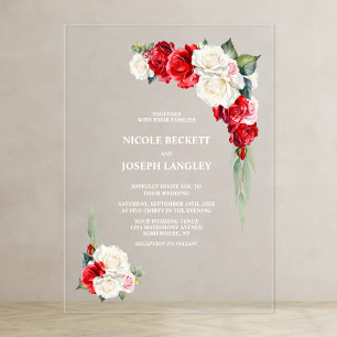 Blumenhochzeit in Rot und Weiß-Rose Acryleinladungen