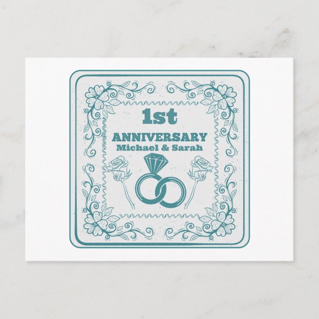 Blumenhochzeit Jubiläum Maßgeschneidertes Jahr Postkarte (Vorderseite)