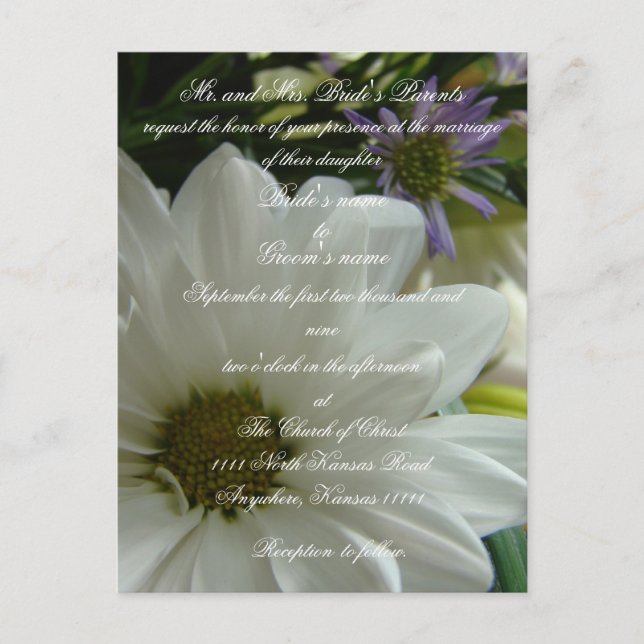 Blumenhochzeit mit Schrift Einladungspostkarte (Vorderseite)