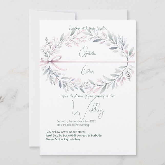 Blumenhochzeit Shabby Chic Typografie Wappen Einladung (Vorderseite)