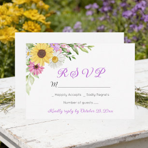 Blumenhochzeit Wildblume Sonnenblume Gänseblümchen RSVP Karte
