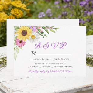 Blumenhochzeit Wildblume Sonnenblume Gänseblümchen RSVP Karte