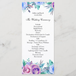 Blumenhochzeitprogramm blau. Boho-Zeremonie Programm