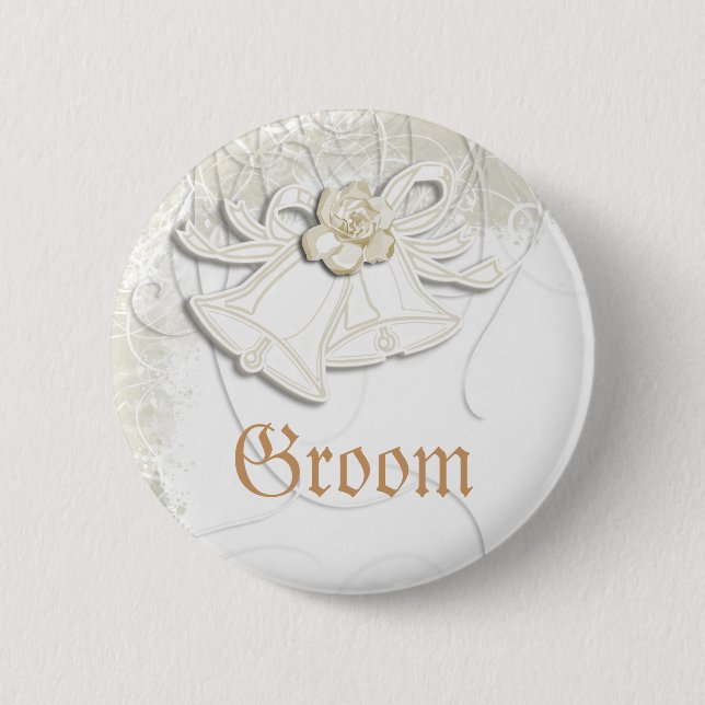 Blumenhochzeitsweiß der Kirchenglocken n Button (Vorderseite)
