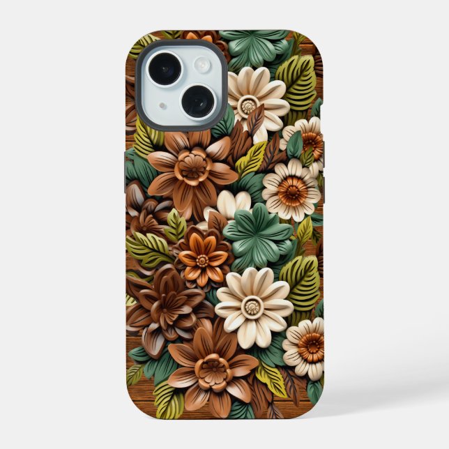 Blumenholz iPhone 15 Hülle (Rückseite)