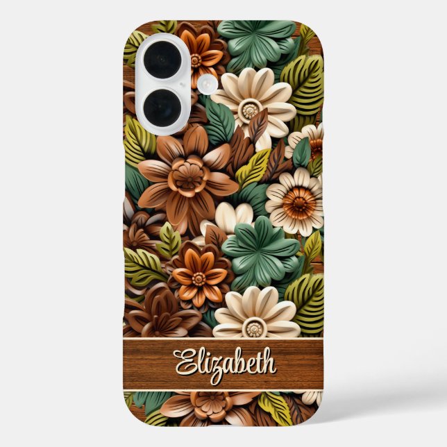 Blumenholz Personalisiert iPhone 16 Hülle (Rückseite)