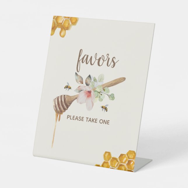 Blumenhonig Bee Baby Shower Favoriten Sockelschild (Vorderseite)