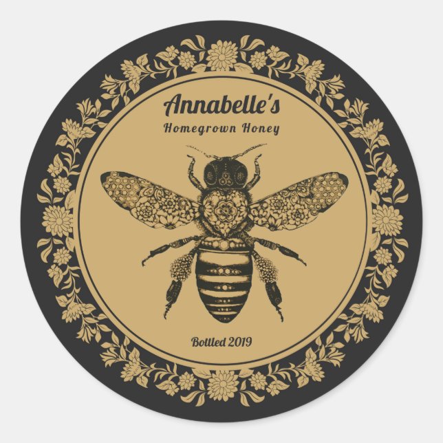 Blumenhonigsiegel für Viktorianische Bienen Runder Aufkleber (Vorderseite)