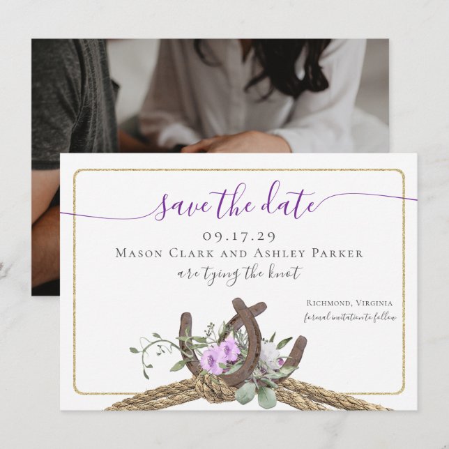 Blumenhufeisen wachsen Save the Date mit Foto Einladung (Vorne/Hinten)