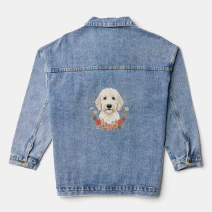 Blumenhundefoto Botanischer Kranz Jeansjacke