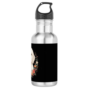 Blumenhundesporträt Botanikkranz Edelstahlflasche