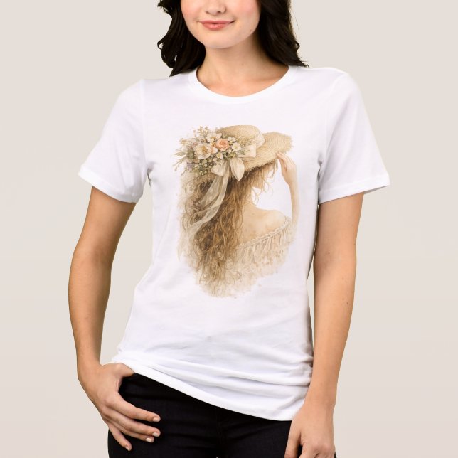Blumenhut-Dame Tri-Blend Shirt (Vorderseite)