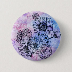 Blumenillustration auf Aquarell durch Megaflora Button