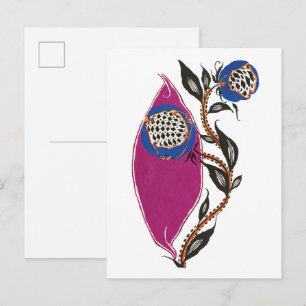 Blumenillustration im Schablonen-Druckstil Postkarte
