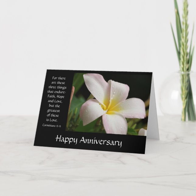BlumenjahrestagPlumeria mit Vers über Liebe Karte (Vorderseite)