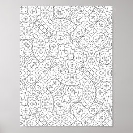 Blumenkachel-Muster-Malvorlage mit Herz-Motiv Poster