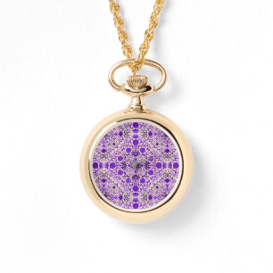 Blumenkacheln in violett- und wattenrosa armbanduhr