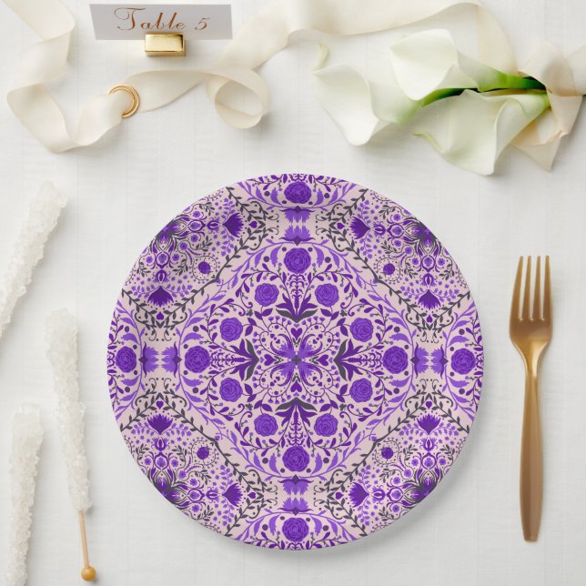 Blumenkacheln in violett- und wattenrosa pappteller (Hochzeit)