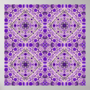 Blumenkacheln in violett- und wattenrosa poster