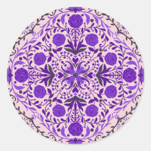 Blumenkacheln in violett- und wattenrosa runder aufkleber