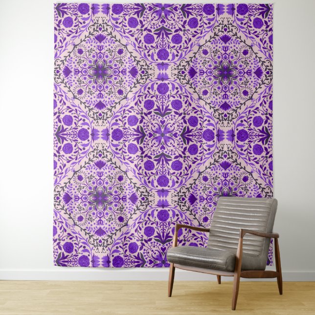 Blumenkacheln in violett- und wattenrosa wandteppich (Beispiel)
