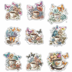 Blumenkaffee mit Schmetterling Aufkleber