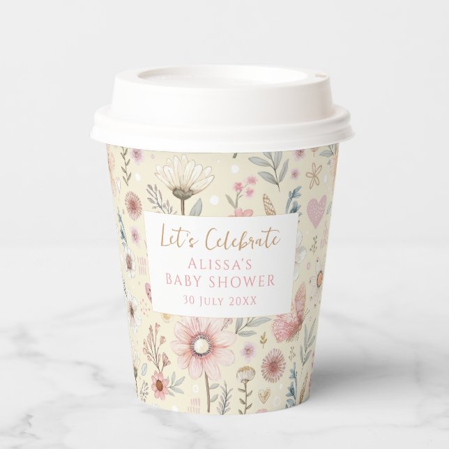 Blumenkaffee Wildblume Babydusche Pappbecher (Vorderseite)