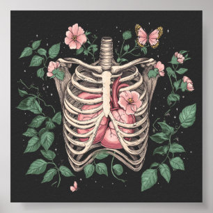 Blumenkäfig und Herz Botanische Illustration Poster