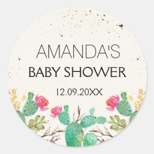Blumenkaktus-Fiesta-Babyparty-Aufkleber Runder Aufkleber