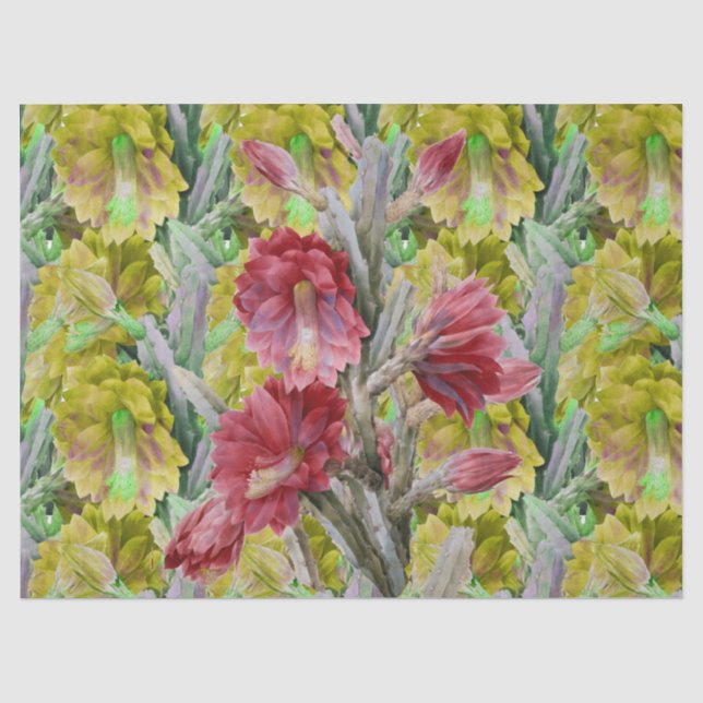 BLUMENKAKTUS, ROT PINK GELBE BLUMEN SEIDENPAPIER (Vorderseite)