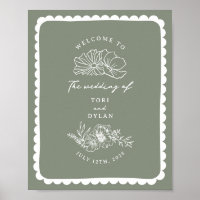 Blumenkalk an der Grenze Grün Hochzeit Begrüßung