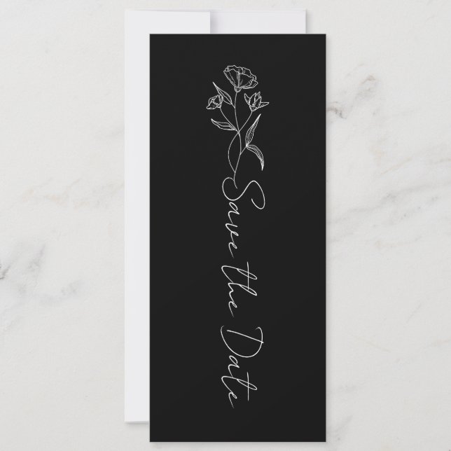 Blumenkalligraphie Schwarz/Weiß Save the Date Einladung (Vorderseite)