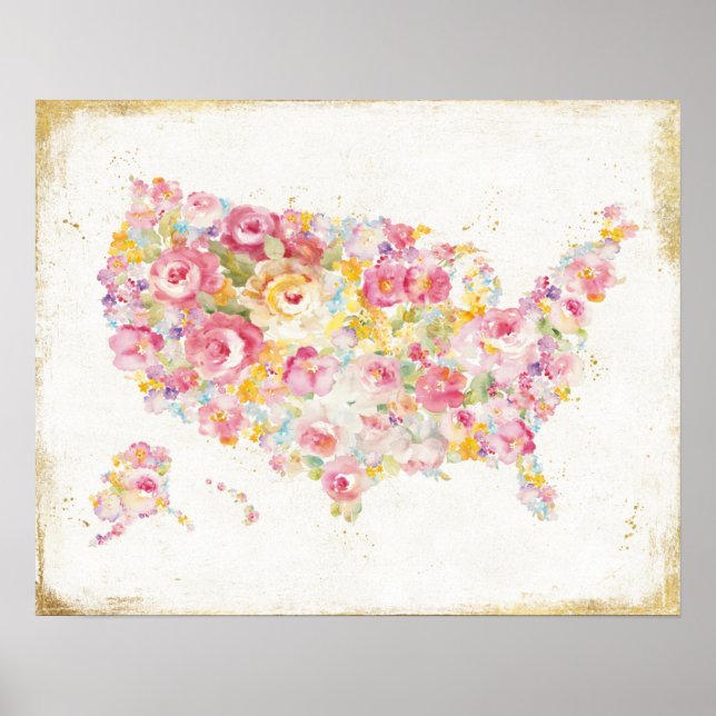 Blumenkarte der USA Poster (Vorne)
