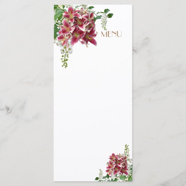 Blumenkarte des Hochzeitstiefels Menükarte (Vorderseite)